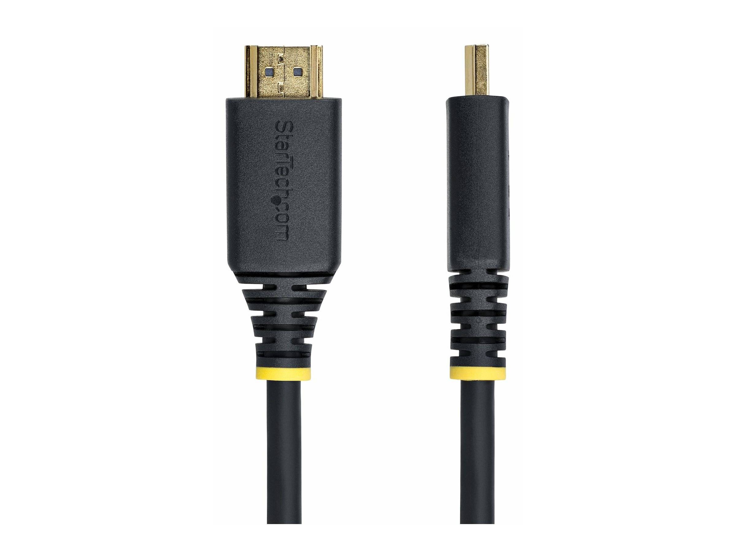 Zwei HDMI-Kabel mit goldenen Anschlüssen auf weißem Hintergrund. Das linke Kabel ist in voller Größe, das rechte ist ein Mini-HDMI.