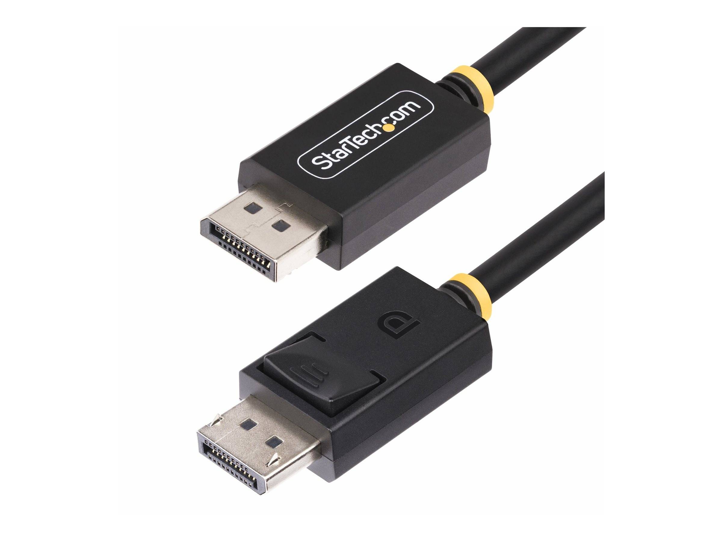 Zwei DisplayPort-Kabelstecker in Großaufnahme, einer mit der Bezeichnung „StarTech.com