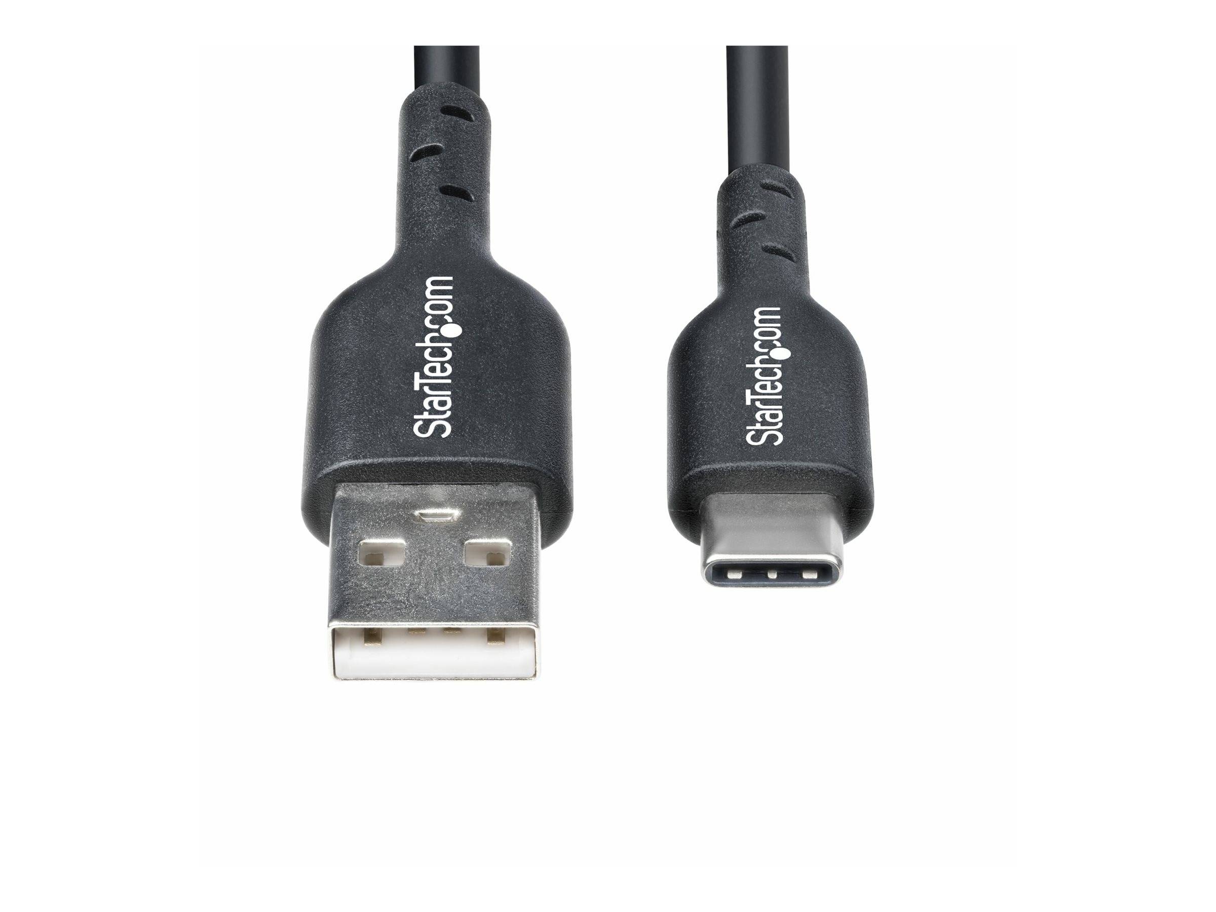 StarTech.com'-Kabel mit USB-A-Anschluss auf der einen und USB-C-Anschluss auf der anderen Seite, verwendet zum Verbinden von Geräten oder zum Laden.