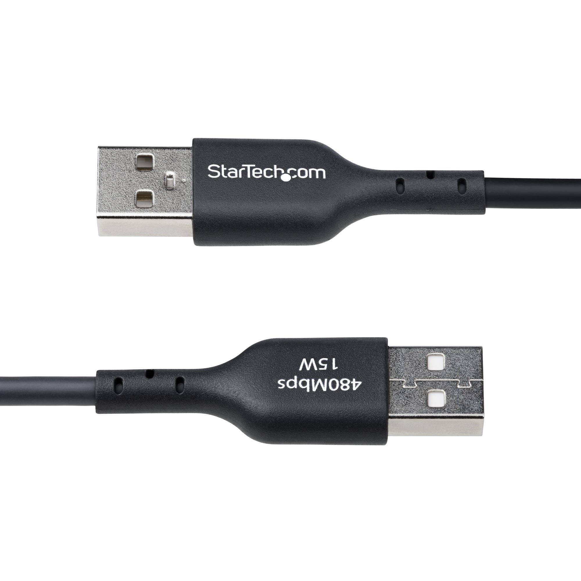 Zwei schwarze USB-Kabel mit StarTech.com-Branding und eines mit der Bezeichnung „480Mbps 15W