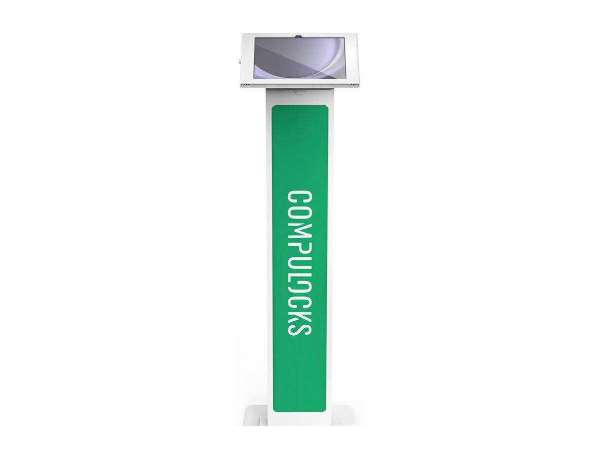 Computertouchscreen-Kiosk mit einem hohen grünen vertikalen Panel mit der Bezeichnung „COMPULOCKS