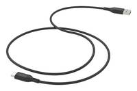 Ein gewickeltes schwarzes Kabel mit Anschlüssen an beiden Enden, wahrscheinlich für Audio- oder elektronische Verbindungen verwendet.
