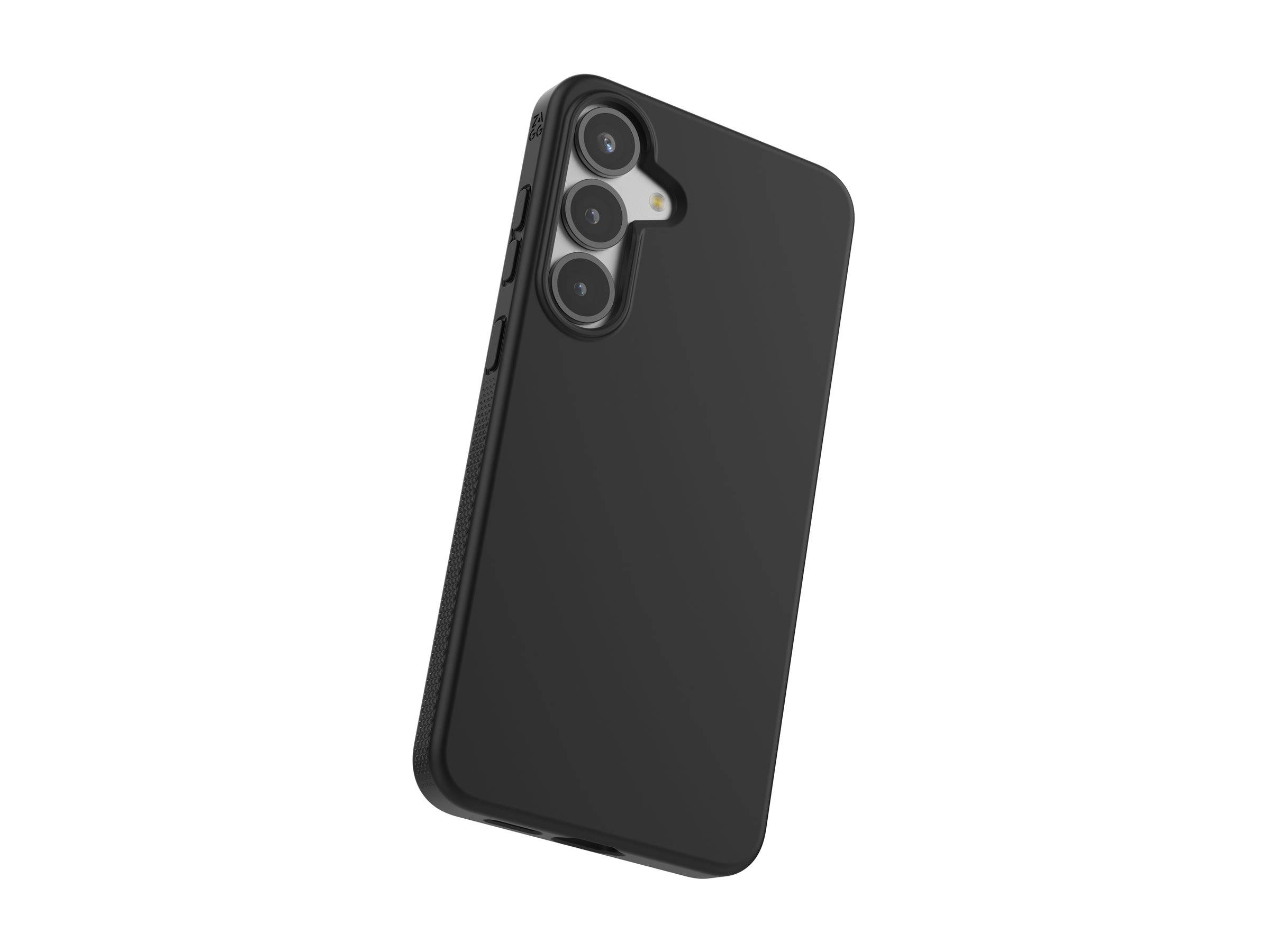 Ein schlankes, schwarzes Smartphone mit drei Kameras in vertikaler Ausrichtung, das sein modernes Design und schlankes Profil zur Schau stellt.