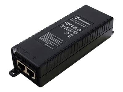 Ein schwarzer Mikrochip-Netzwerkadapter mit mehreren Zertifizierungen, der zwei Ethernet-Anschlüsse auf einer Seite aufweist.