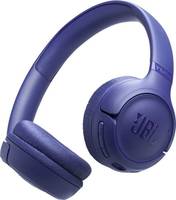 Blaue JBL Over-Ear-Kopfhörer mit gepolsterten Ohrmuscheln und einem schlanken Design, auf dem Ohrmuschel das JBL-Logo.