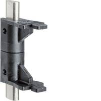 Eine schwarze Metallscharnier mit zwei zylindrischen rotierenden Teilen, entwickelt für mechanische oder industrielle Anwendungen, vertikal positioniert.