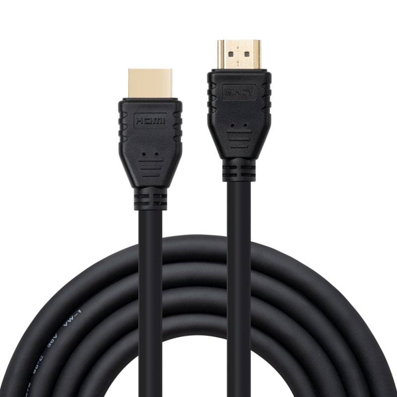 Aufgerolltes schwarzes HDMI-Kabel mit zwei männlichen Steckern, einem Standard-HDMI und einem Micro-HDMI, auf weißem Hintergrund.