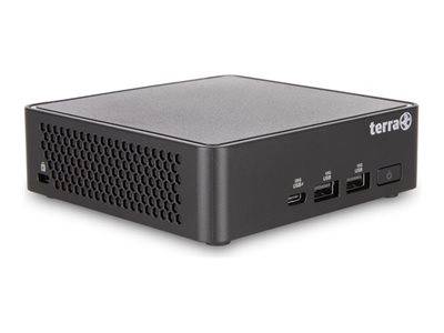 Ein kompaktes, rechteckiges schwarzes externes Festplattenlaufwerk mit belüfteten Seiten und mehreren Anschlüssen auf einer Seite, darunter USB- und Stromverbindungen.