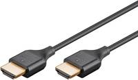 Ein schwarzes HDMI-Kabel, das seine Anschlüsse zeigt, wird verwendet, um digitale Video- und Audiosignale zwischen Geräten wie Fernsehern und Computern zu übertragen.