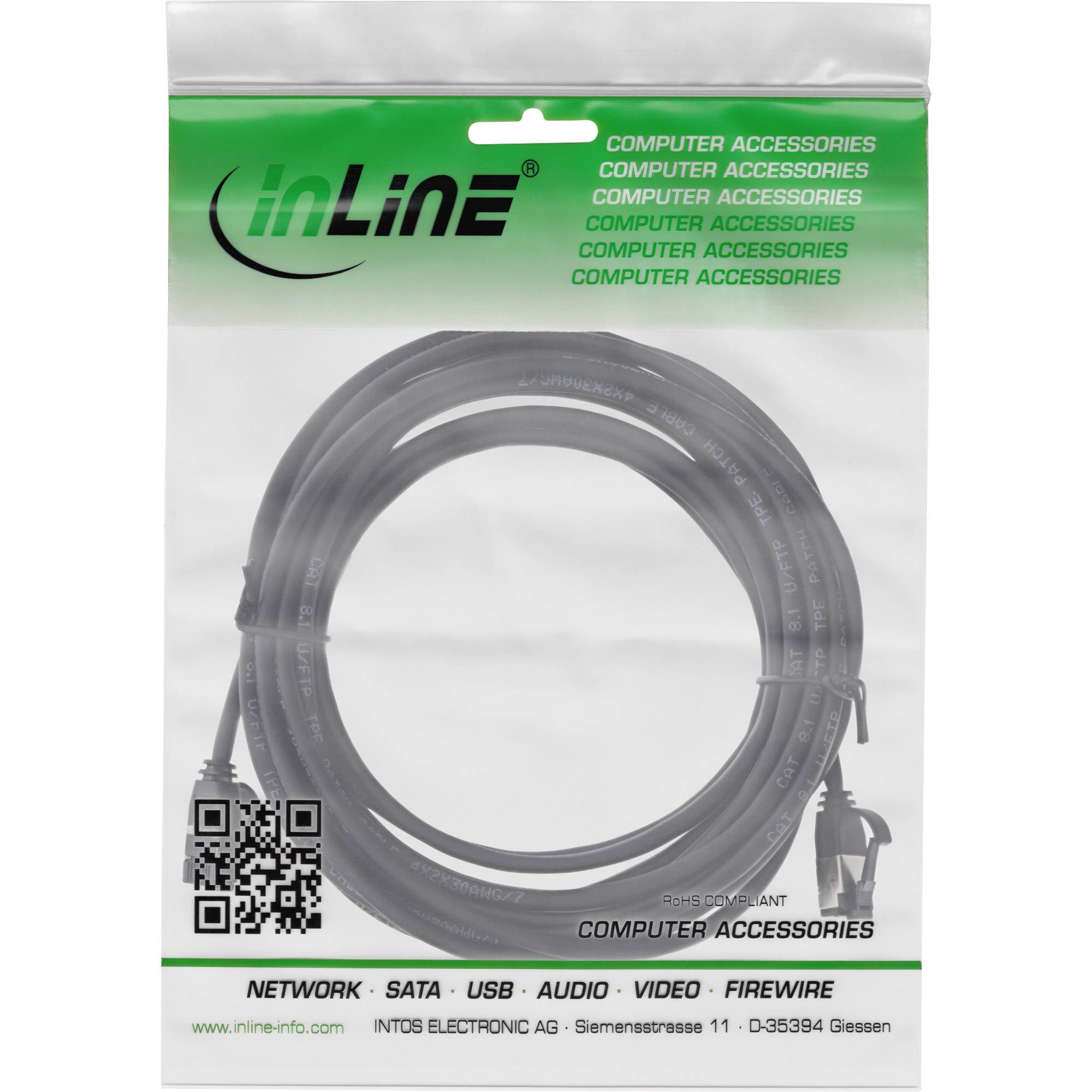 InLine Patchkabel slim - U/FTP - Cat.8.1 - TPE halogenfrei - schwarz - 3m3 m -