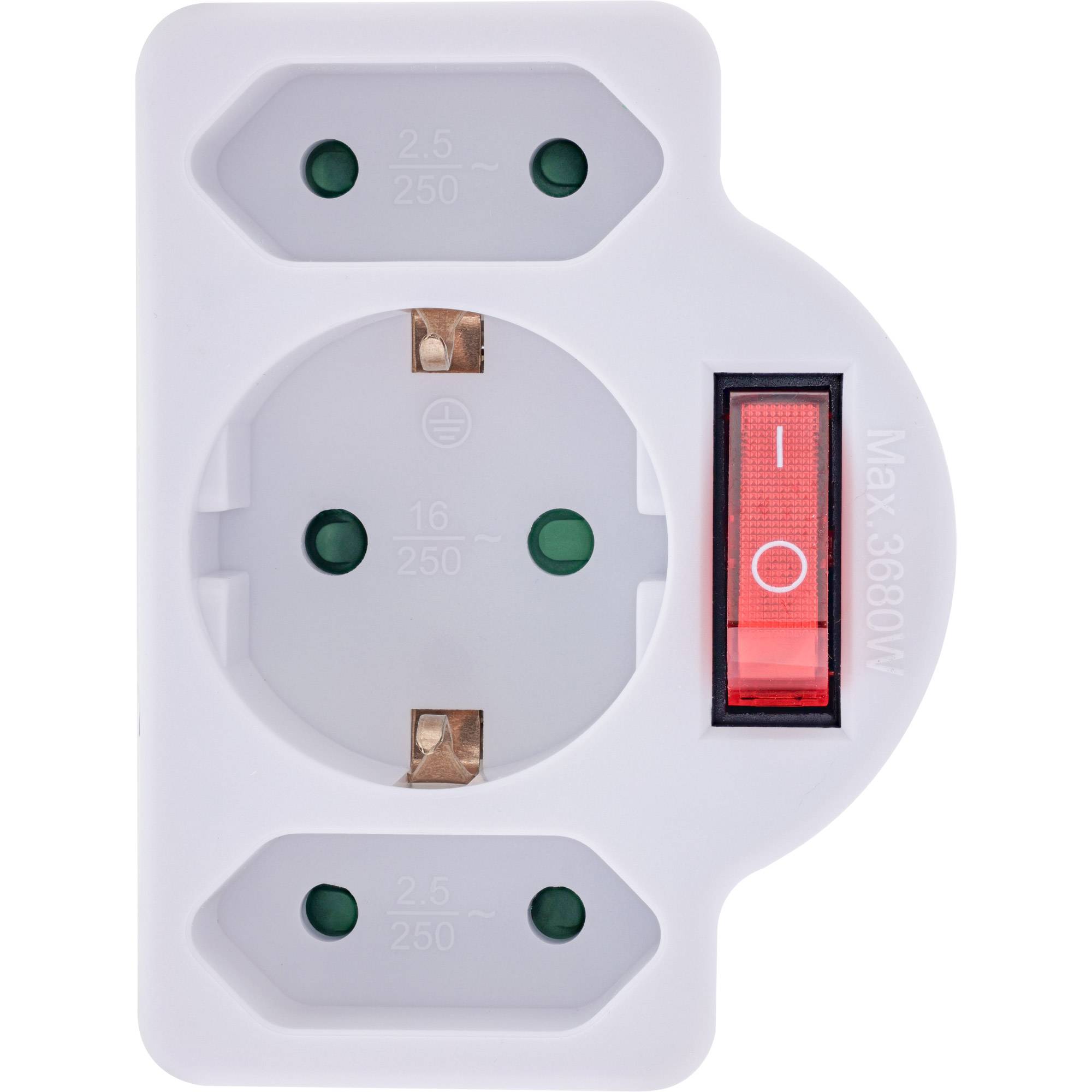 InLine Steckdosenadapter - SK Stecker an 2xEuro+1x SK - mit Schalter - weißweiß