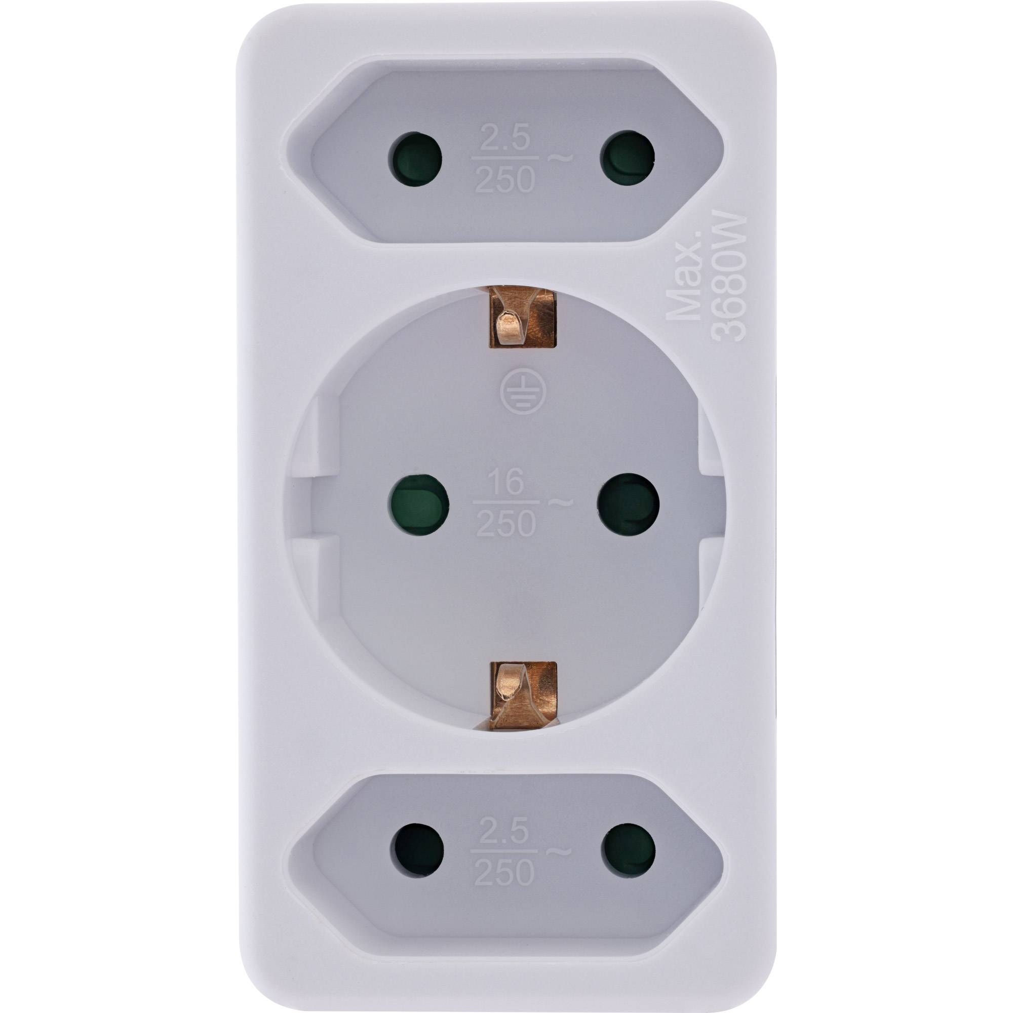 InLine Steckdosenadapter - Schutzkontakt Stecker an 2x Euro + 1x SK - weißweiß