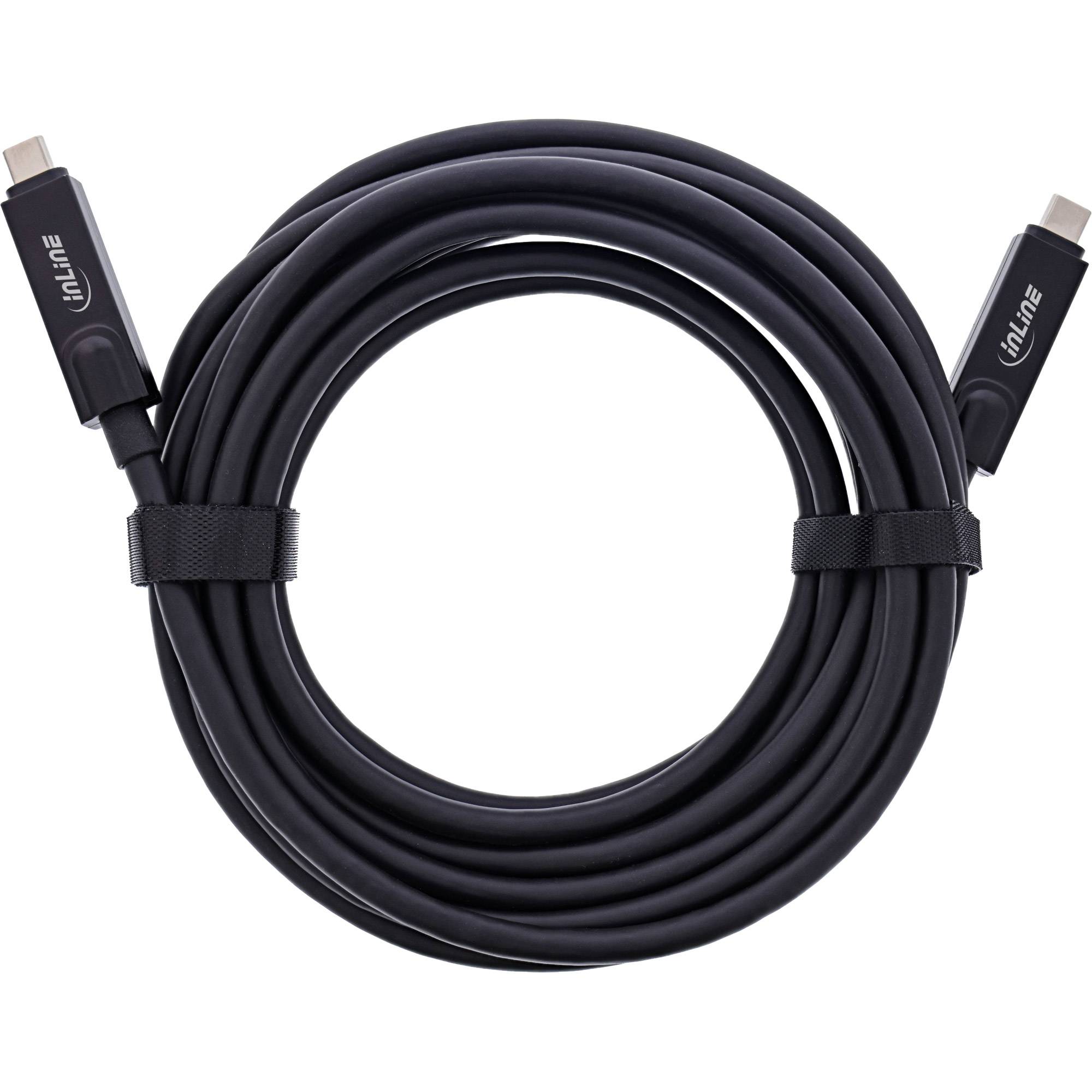 Ein gewickeltes schwarzes HDMI-Kabel mit Anschlüssen an beiden Enden, entwickelt für Audio-Video-Verbindungen.