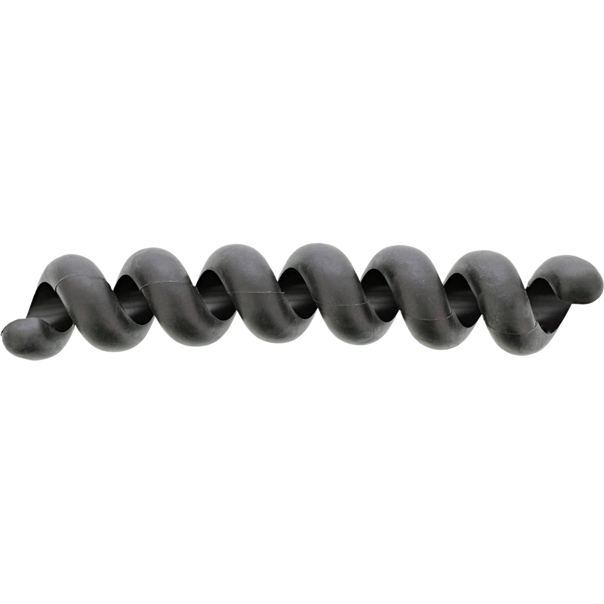 Ein schwarzer spiralförmiger Bohrer mit mehreren Windungen, der zum Bohren von Löchern in verschiedenen Materialien verwendet wird.