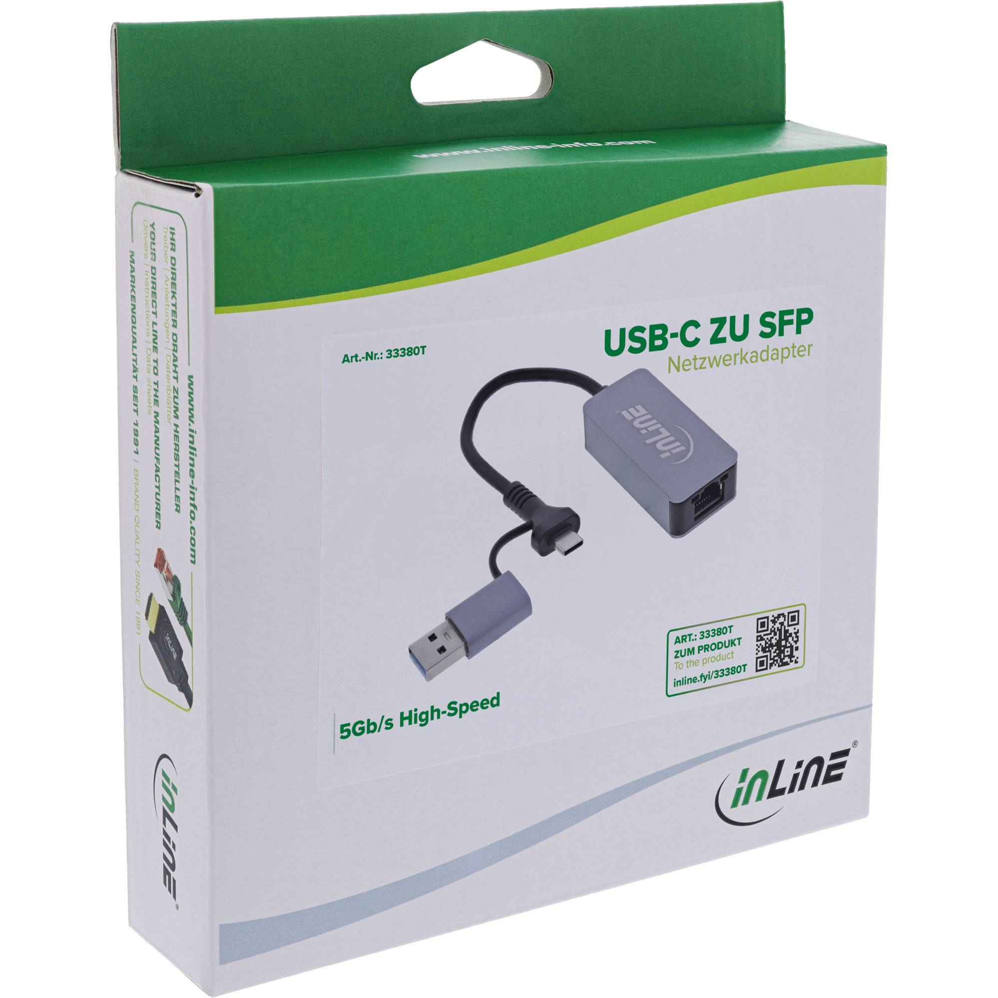 InLine USB 3.2 zu 5 Gb/s Netzwerk-Adapter - USB-C+USB-A Adapter zu RJ450,15 m