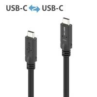 Zwei USB-C-Kabel werden gezeigt, jedes mit einer Beschriftung: ‚5Gbps' und ‚Umkehrbar'. Pfeile zwischen ihnen betonen die Umkehrbarkeit der Anschlüsse.