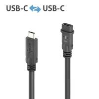 Zwei USB-C-Kabel, eines mit einem Wendepfeil-Symbol gekennzeichnet, was auf Kompatibilität oder Austauschbarkeit zwischen den Anschlüssen hindeutet.
