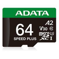 ADATA Speed Plus 64GB microSDXC-Karte, A2, V30, UHS-I U3, für hochgeschwindigkeits Datenleitungen und effiziente Speicherung.
