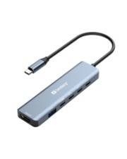 Sandberg 136-77, Kabelgebunden, USB 3.2 Gen 1 (3.1 Gen 1) Type-C, 100 W, Grau, 10 Gbit/s, 4K Ultra HD