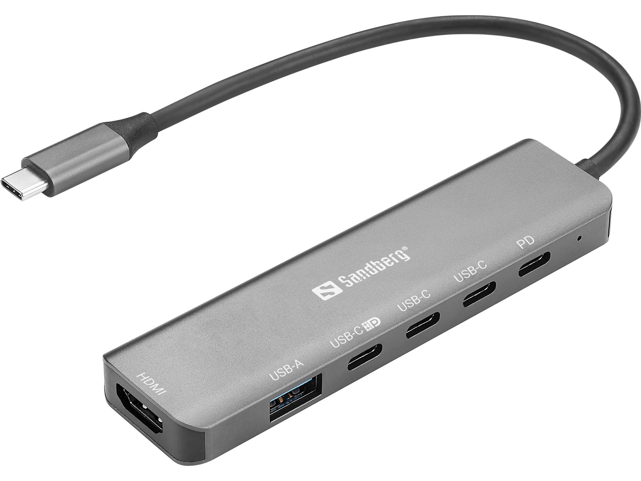 Sandberg 136-77, Kabelgebunden, USB 3.2 Gen 1 (3.1 Gen 1) Type-C, 100 W, Grau, 10 Gbit/s, 4K Ultra HD
