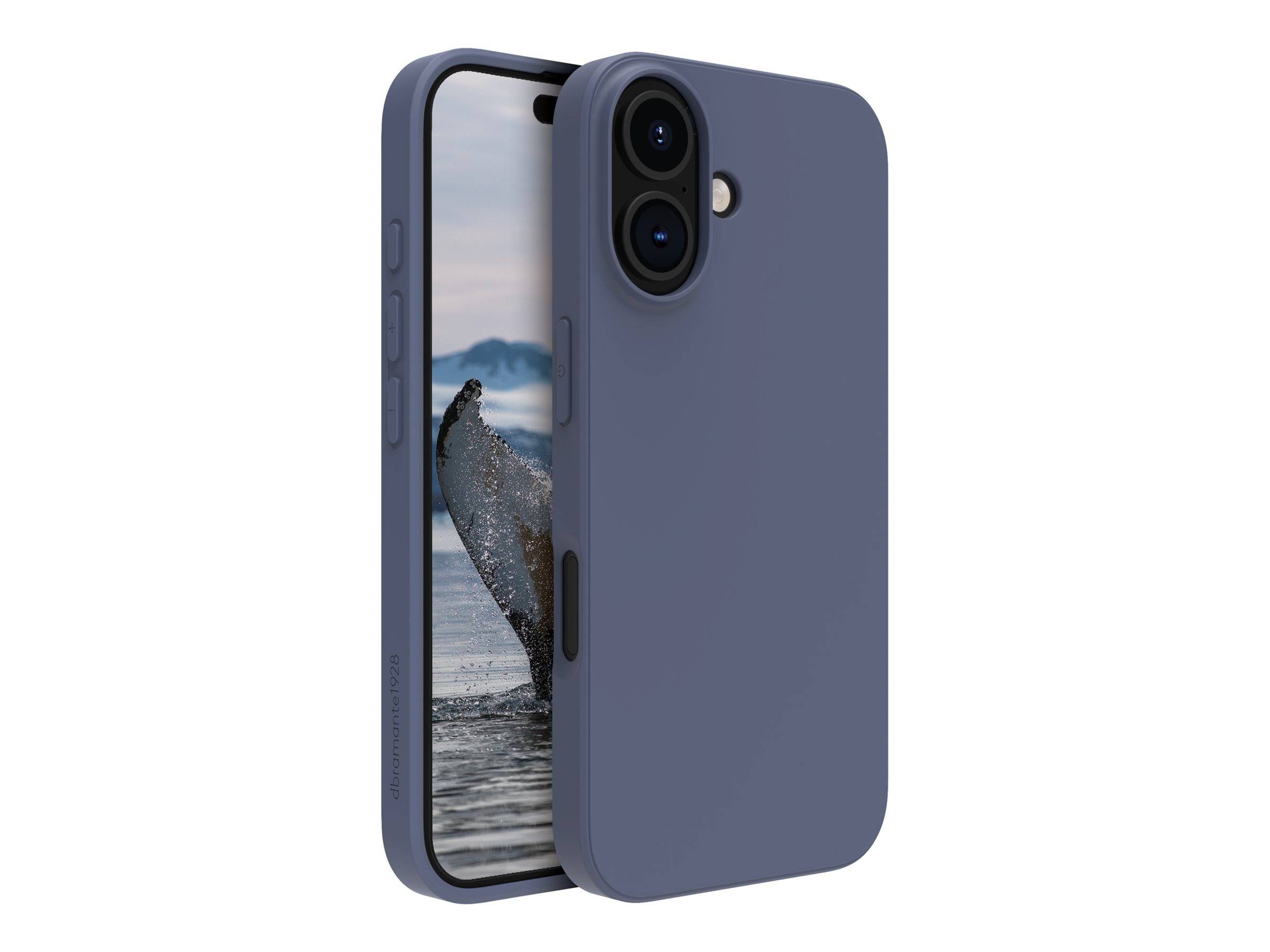 Ein Smartphone in einem blauen Schutzgehäuse zeigt auf seinem Bildschirm ein Bild eines Walflossenschwanzes im Ozean.
