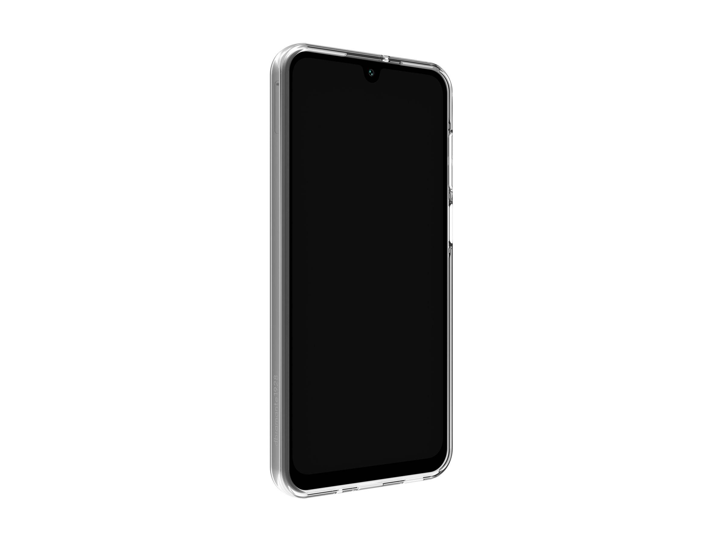 Eine transparente Handyhülle wird auf einem Smartphone mit schwarzem Bildschirm präsentiert, wobei das schlichte Design Schutz und Transparenz betont.