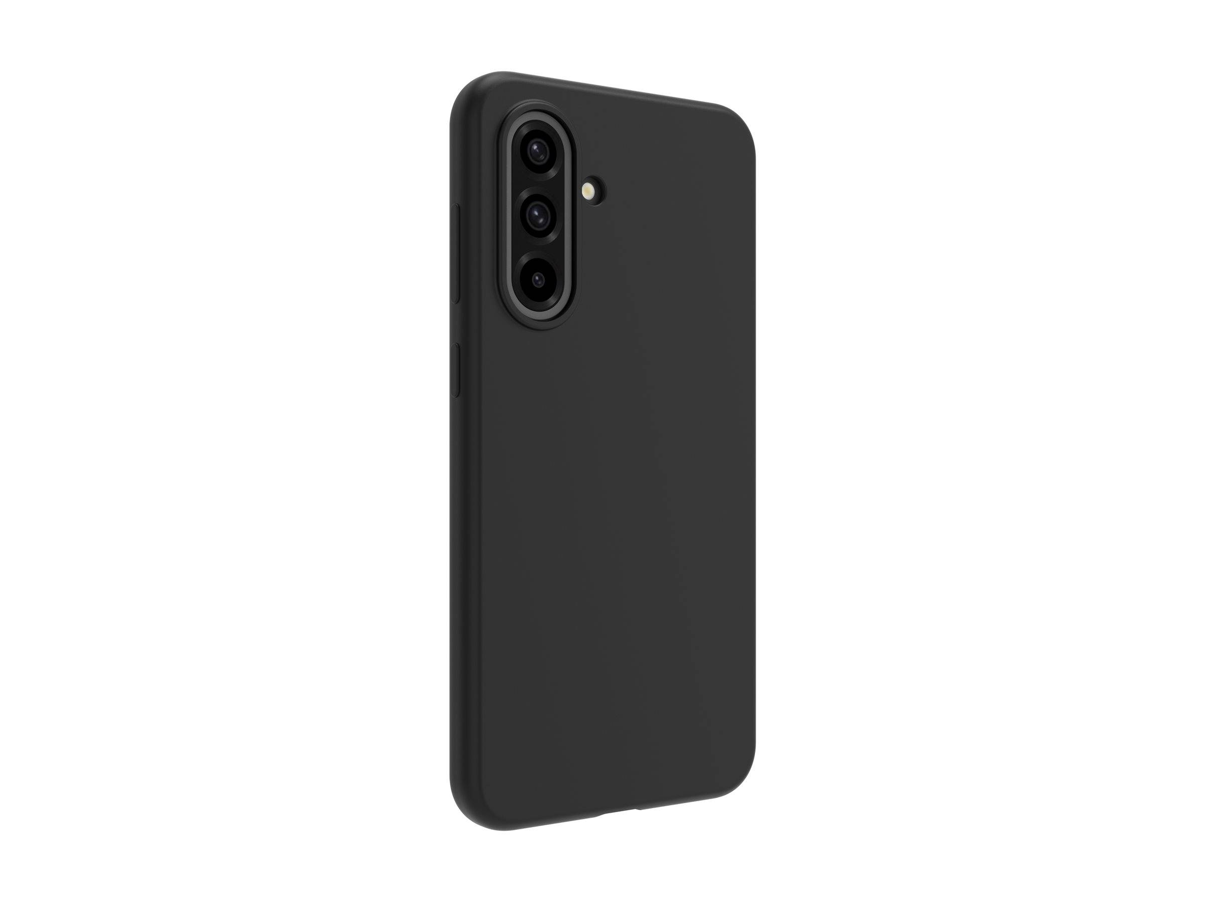 Eine elegante schwarze Smartphone-Hülle mit präzisen Ausschnitten für die Kamera und Seitenknöpfe, die ein minimalistisches Design und Schutz bietet.
