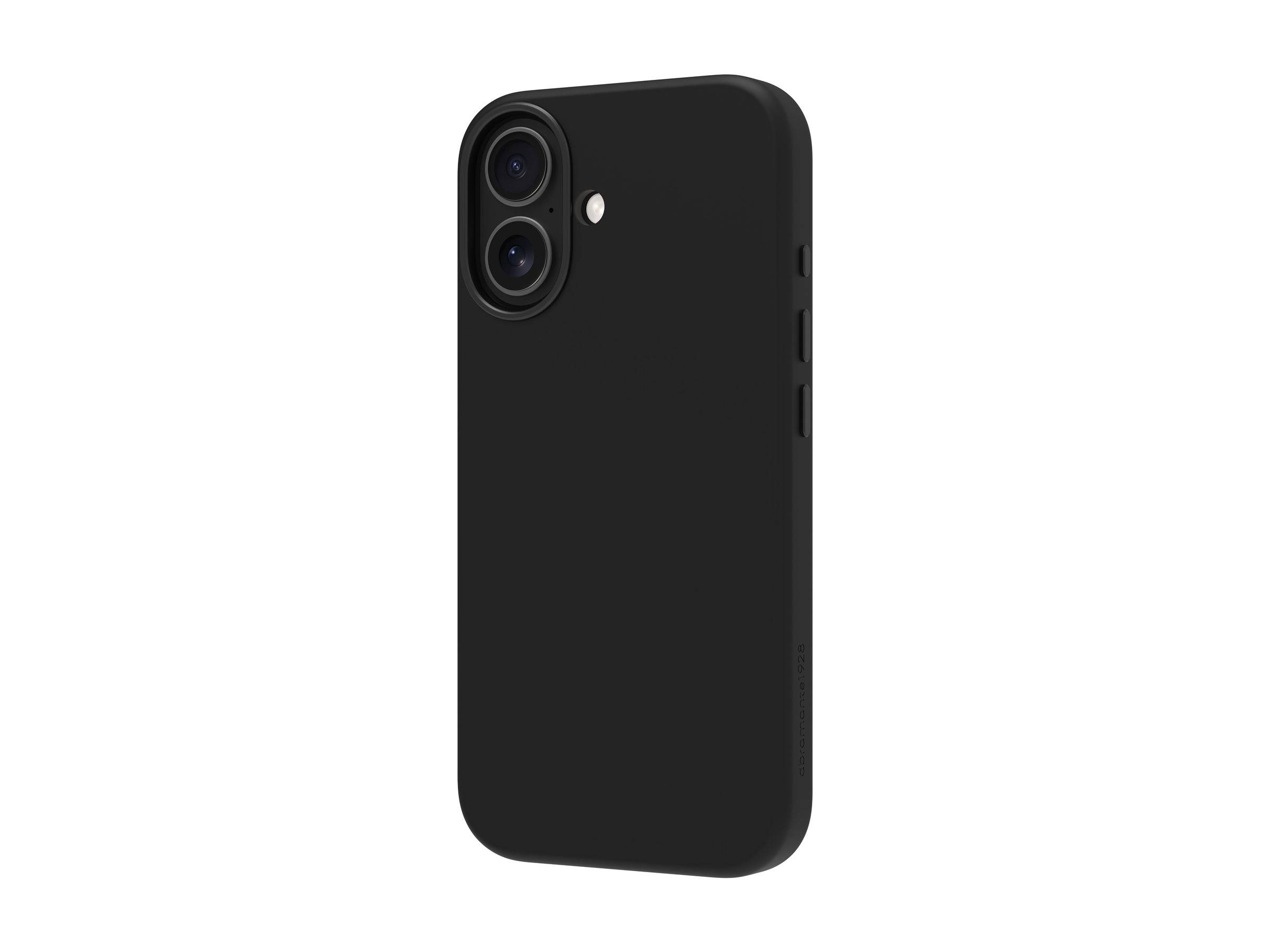 Ein schwarzes Smartphone-Gehäuse mit Doppelkamera-Öffnungen, Seitenknöpfen und einer schlanken Textur.