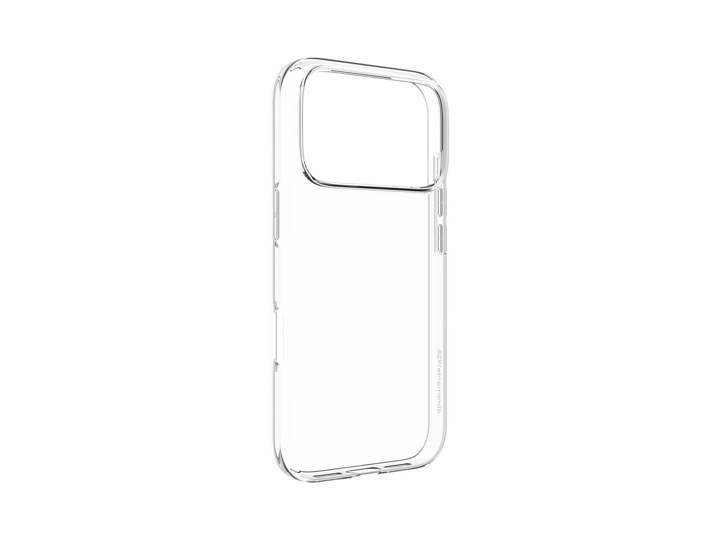 Eine klare, minimalistische Handyhülle mit einem Schutzrahmen für das Kameramodul. Das Design ist schlicht und transparent und zeigt die Originalfarbe des Telefons.