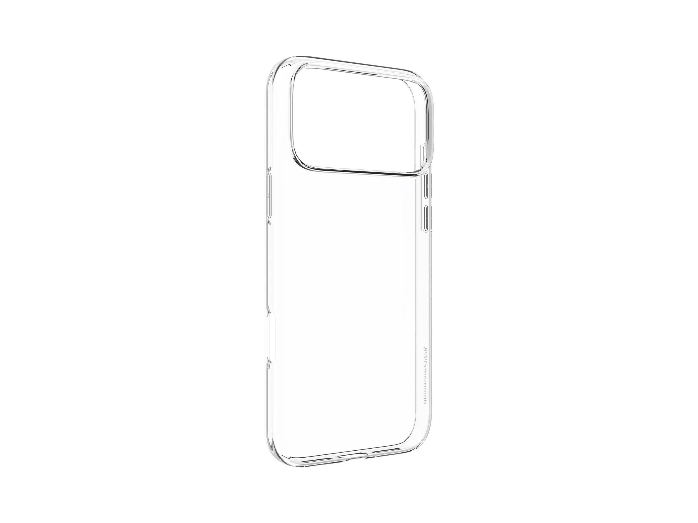 Eine transparente Handyhülle mit minimalistischem Design und präzisen Ausschnitten, die ihre dünne und elegante Erscheinung betont, speziell entwickelt, um perfekt zu einem Smartphone zu passen.