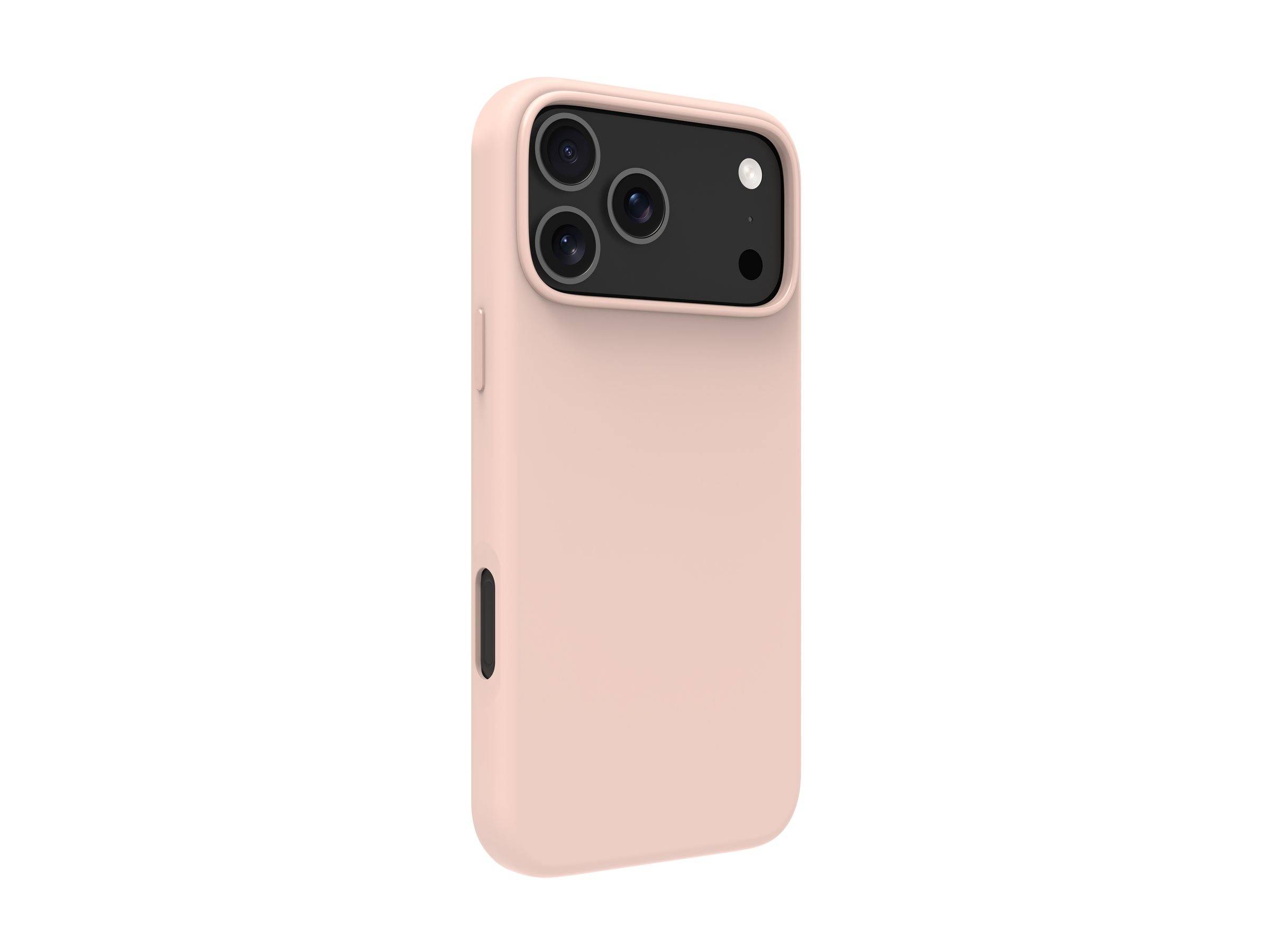 Eine hellrosa Smartphone-Hülle mit drei Kamera-Ausschnitten, entwickelt für ein modernes Smartphone mit Fokus auf Kamerafunktionalität.