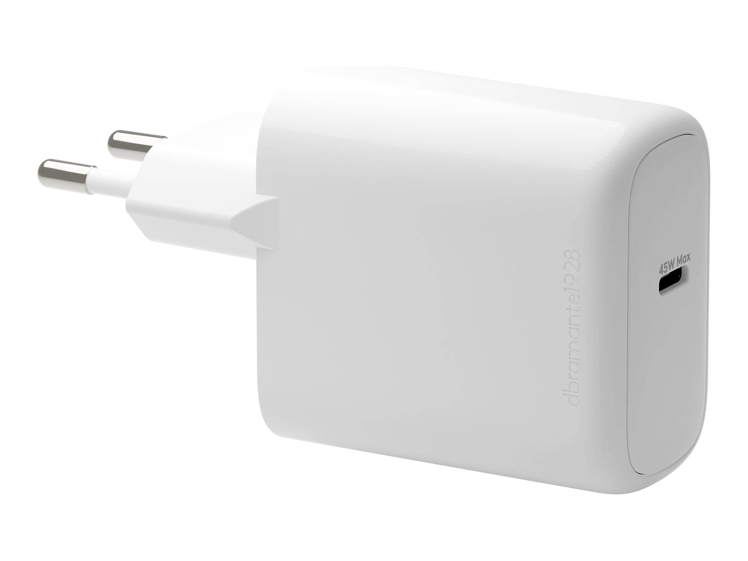 Ein weißer Netzadapter mit zweipinnigem Stecker, der für das Aufladen elektronischer Geräte entwickelt wurde.