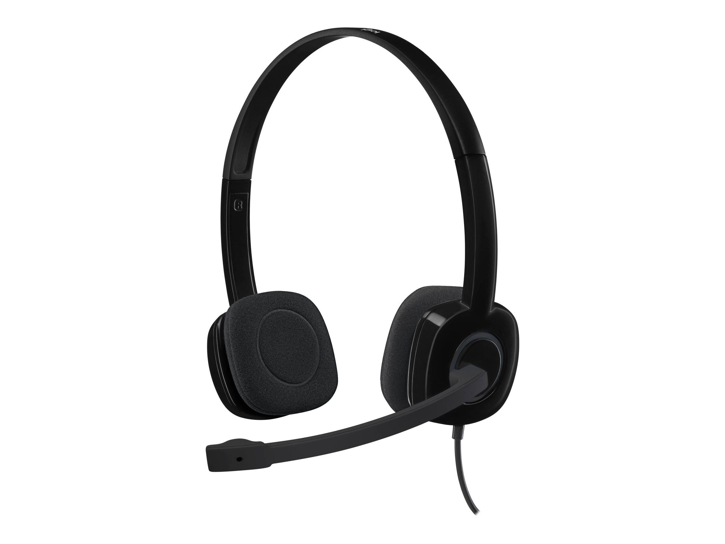 Schwarzes Over-Ear-Headset mit Boom-Mikrofon auf weißem Hintergrund.