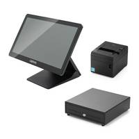 Ein Point-of-Sale-System mit einem Touchscreen-Monitor, Bon-Drucker und Geldschublade, das zur Abwicklung von Verkaufstransaktionen verwendet wird.