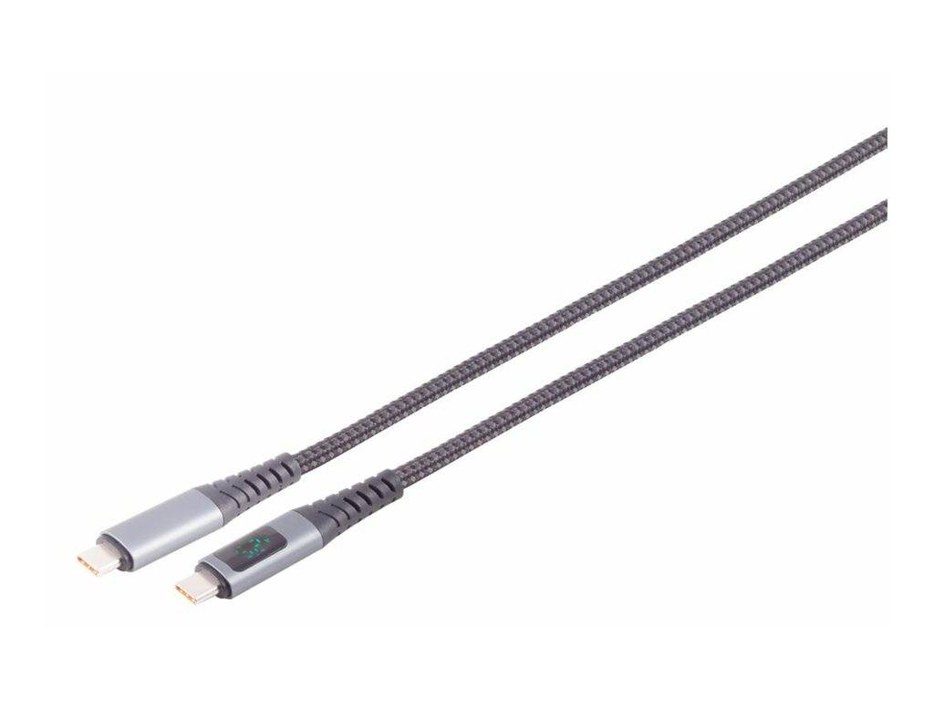 Ein geflochtenes Ladekabel mit USB-C-Steckern an beiden Enden, das ein schlankes Design und eine robuste Konstruktion aufweist.