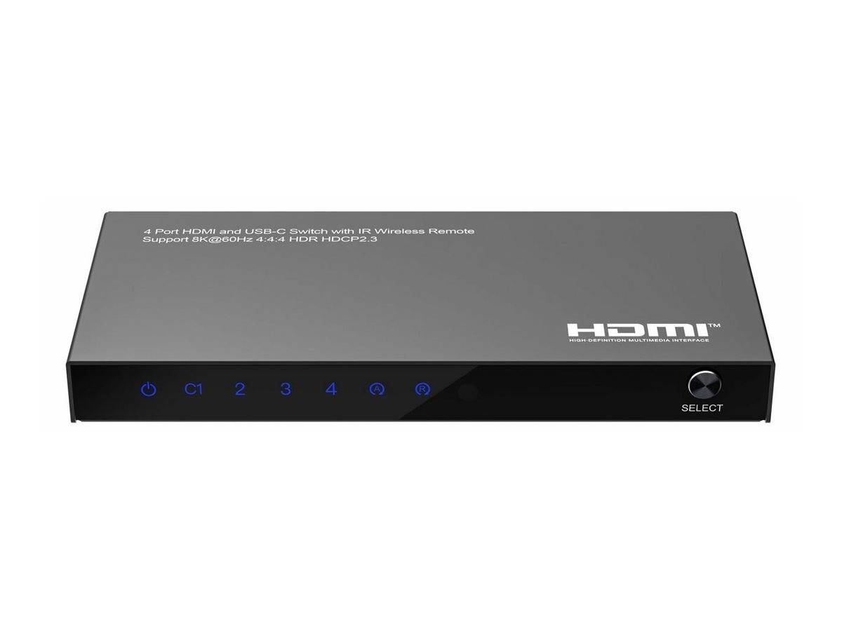 MicroConnect Switch - 8K60Hz, HDCP 2.3, mitFernbedienung - 3 x HDMI + 1 x USB-C