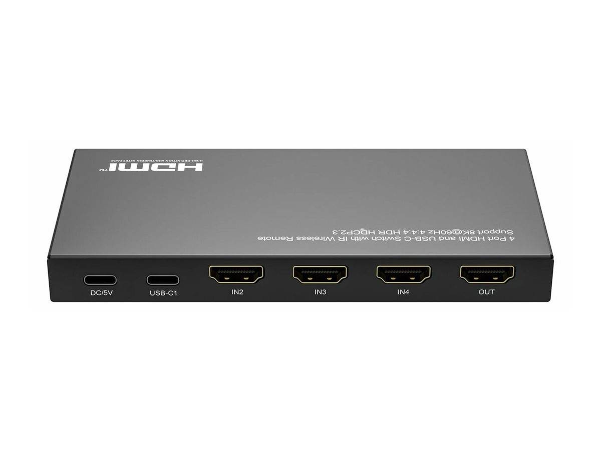 MicroConnect Switch - 8K60Hz, HDCP 2.3, mitFernbedienung - 3 x HDMI + 1 x USB-C