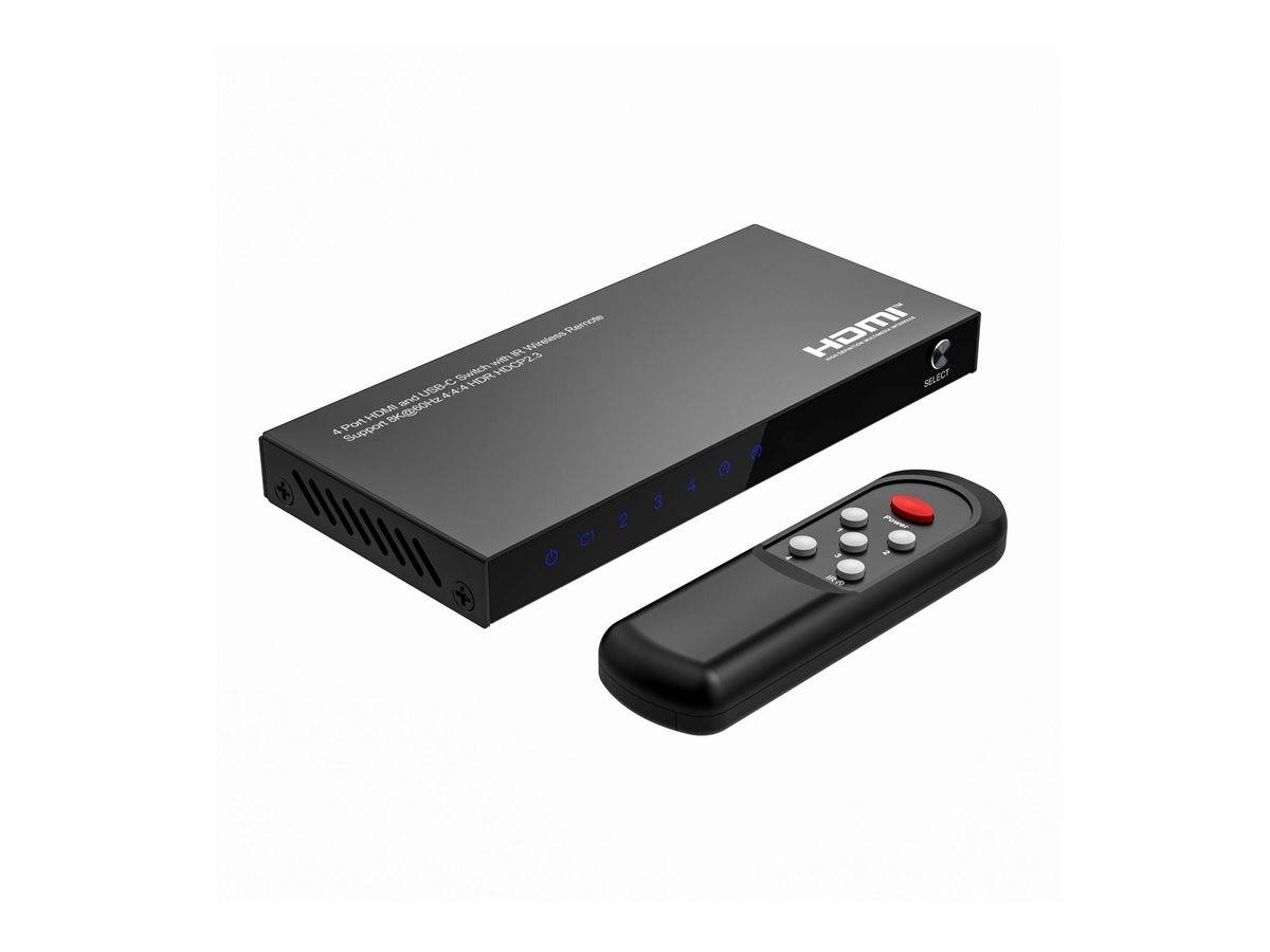 MicroConnect Switch - 8K60Hz, HDCP 2.3, mitFernbedienung - 3 x HDMI + 1 x USB-C