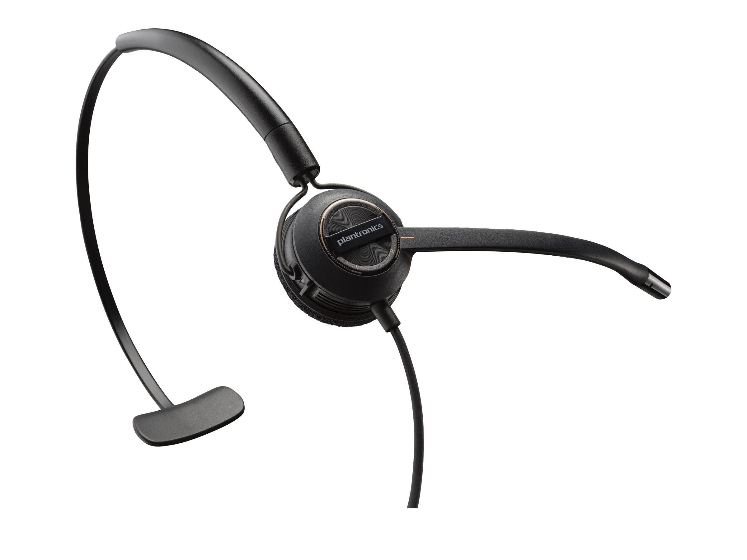 Ein schwarzes drahtloses Headset mit Mikrofon und verstellbarem Kopfbügel, das für Büro- oder Callcenter-Einsatz konzipiert ist.