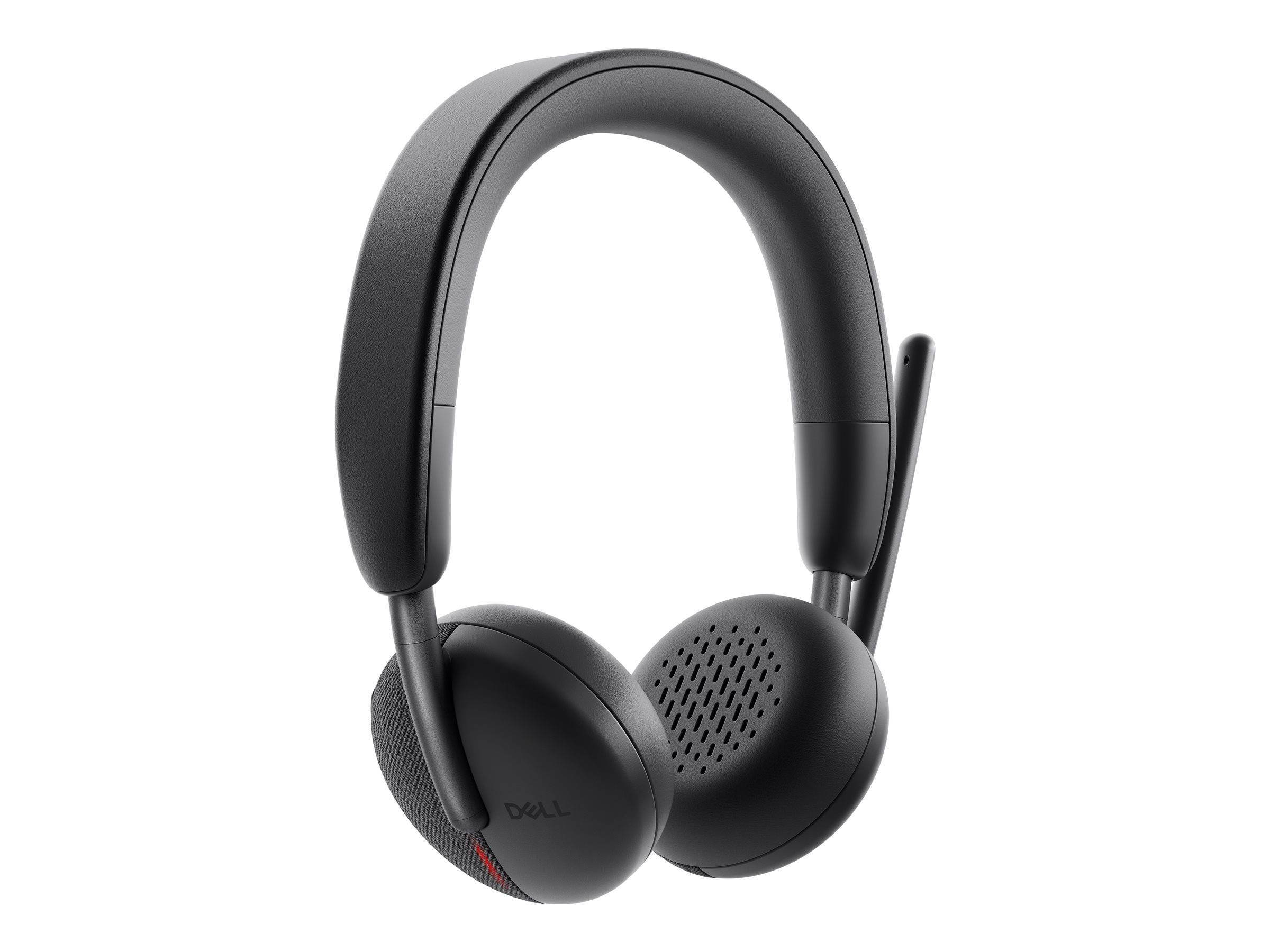 Schwarze Over-Ear Dell-Kopfhörer mit angebrachtem Mikrofon, entwickelt für klare Audioqualität, geeignet für Anrufe oder Musikwiedergabe.