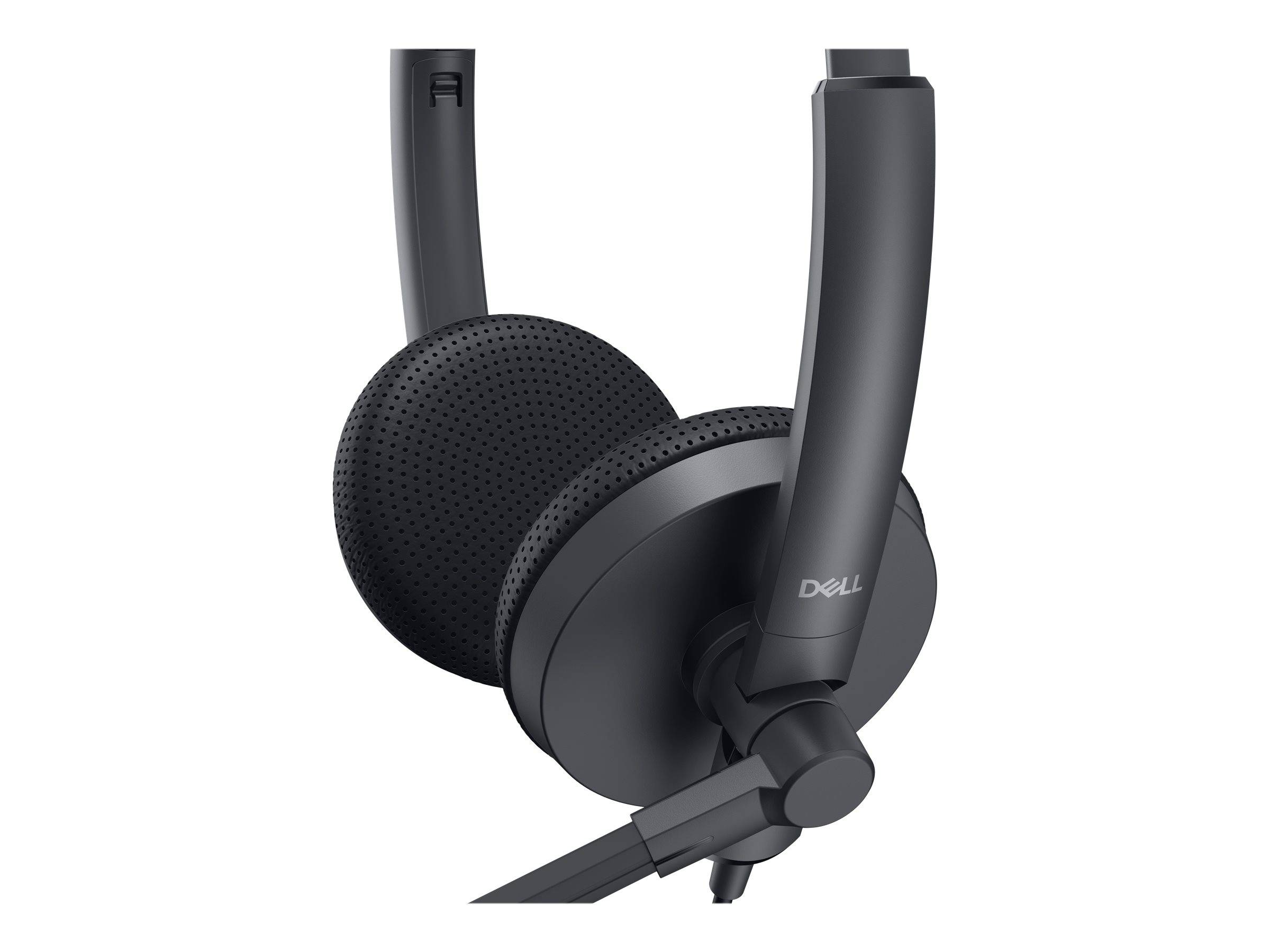 Schwarze Dell Over-Ear-Kopfhörer mit angebrachtem Mikrofon, entwickelt für komfortables Audio- und Kommunikationserlebnis.