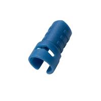 Ein blauer Kunststoff-Kabelschutzhüllen, der zur Organisation und zum Schutz von Kabeln dient, mit einer zylindrischen Form und Öffnungen für Flexibilität.