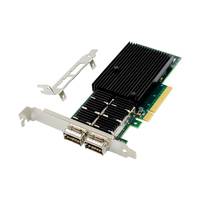 Eine Dual-Port-Netzwerkkarte mit Kühlkörper und PCIe-Anschluss, entwickelt für hochgeschwindigkeiten Datentransfer in Computersystemen.