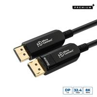 Zwei DisplayPort-Kabel mit der Markenbezeichnung 'Micro Connect', ausgestattet mit Premium-Spezifikation 1.4, die 32,4 Gbps und 8K-Auflösung unterstützen.