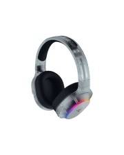 Ein Paar Over-Ear-Kopfhörer mit silbernem Kopfbügel und schwarzen Ohrmuscheln, abgebildet auf weißem Hintergrund.