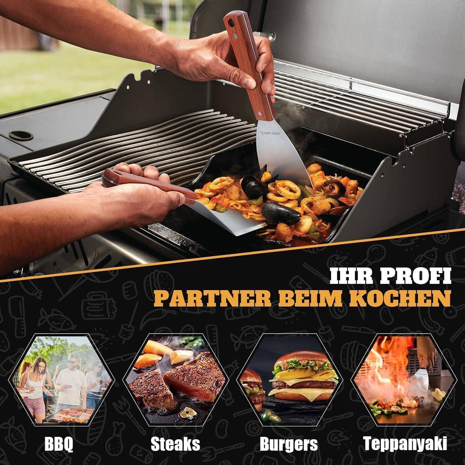 Plancha Set Grillspachtel Grillwender Grillzubehör Geschenk für Männer