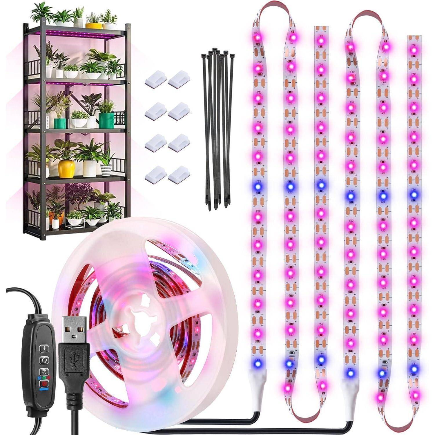 Pflanzenlampe LED Vollspektrum Grow Lampe USB Auto Timer 120 LEDs