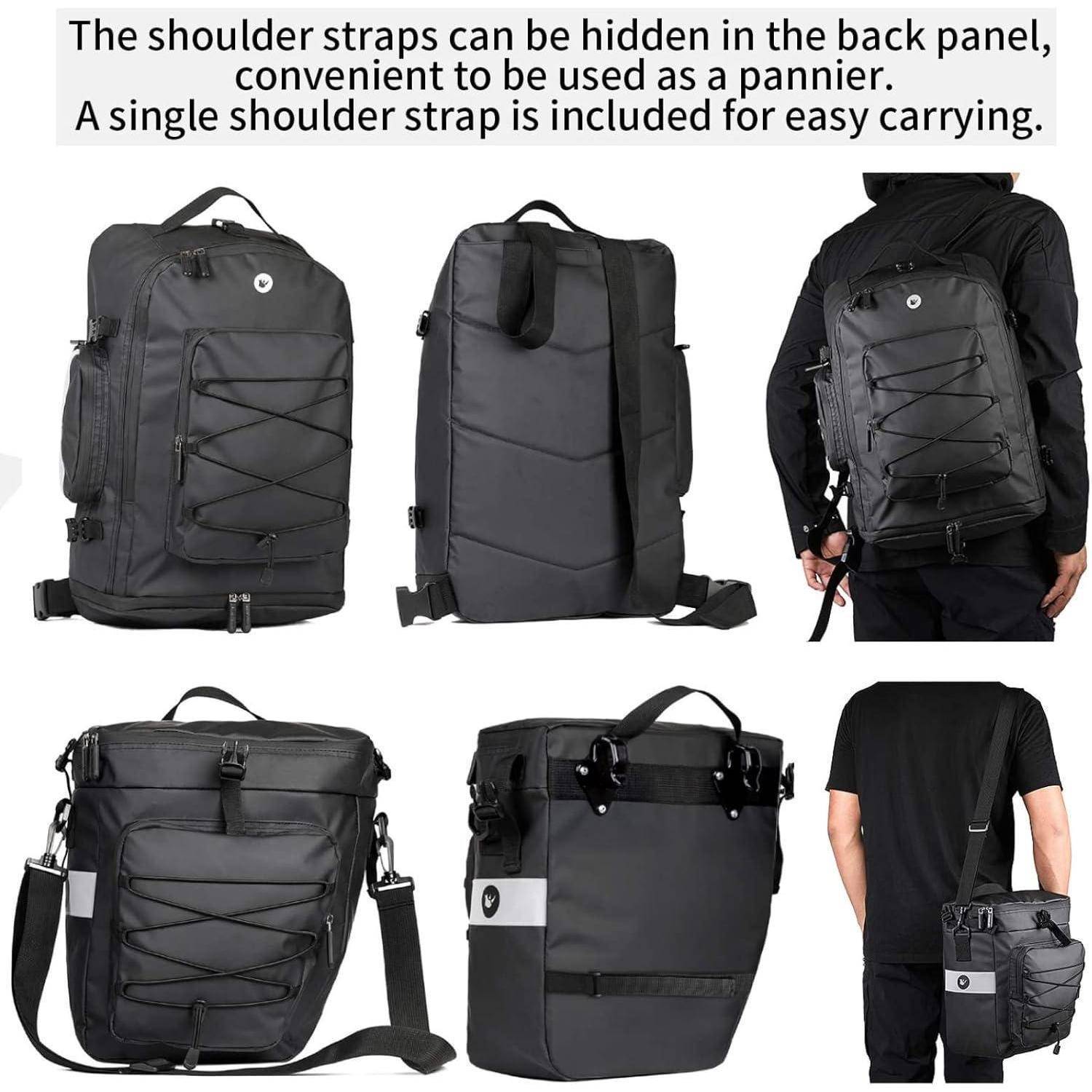 Fahrradtasche 3-in-1 wasserdicht Gepäckträger 75L Rucksack Schwarz