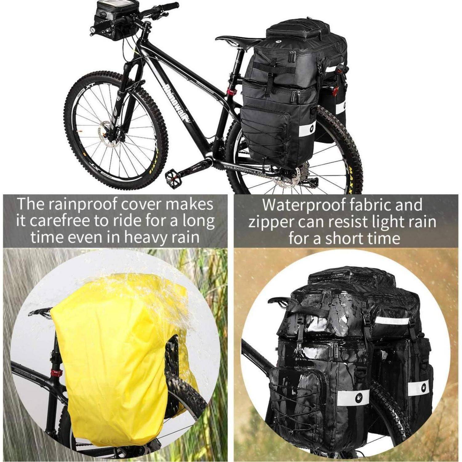 Fahrradtasche 3-in-1 wasserdicht Gepäckträger 75L Rucksack Schwarz