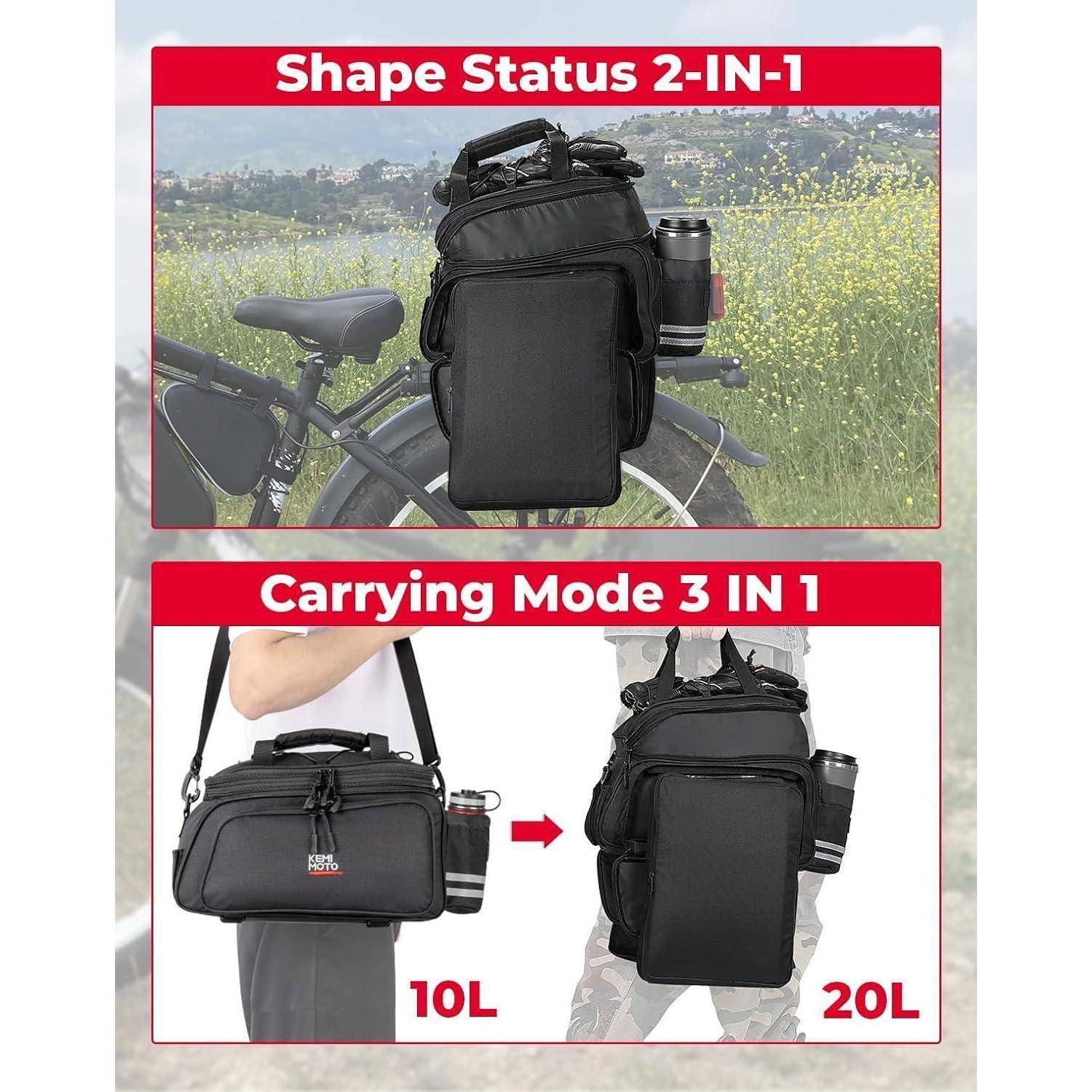 3 IN 1 Gepäckträgertasche 20L wasserdicht Fächer Tragegriff